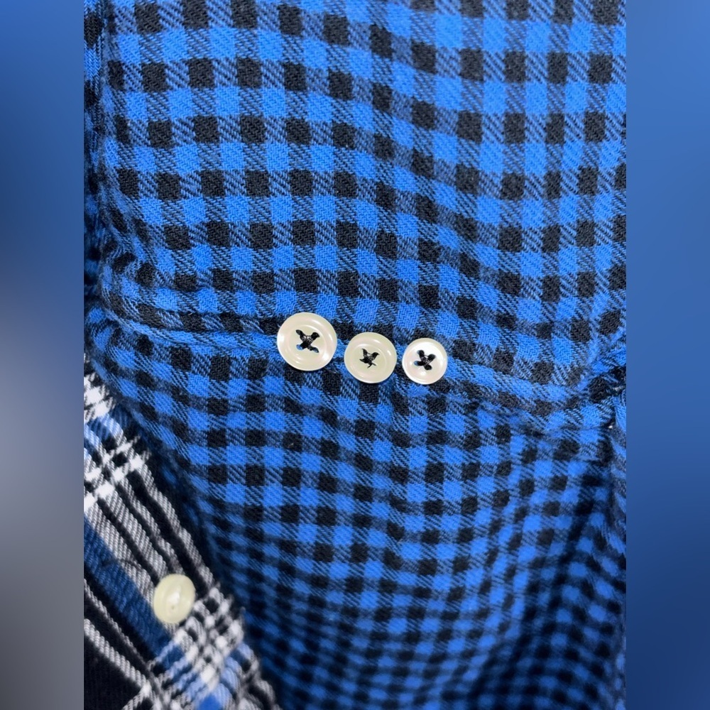 RALPH LAUREN Mens M DOUBLE FACED PLAID SPORT SHIRT Blue Black COTTON​​ - Picture 9 of 11